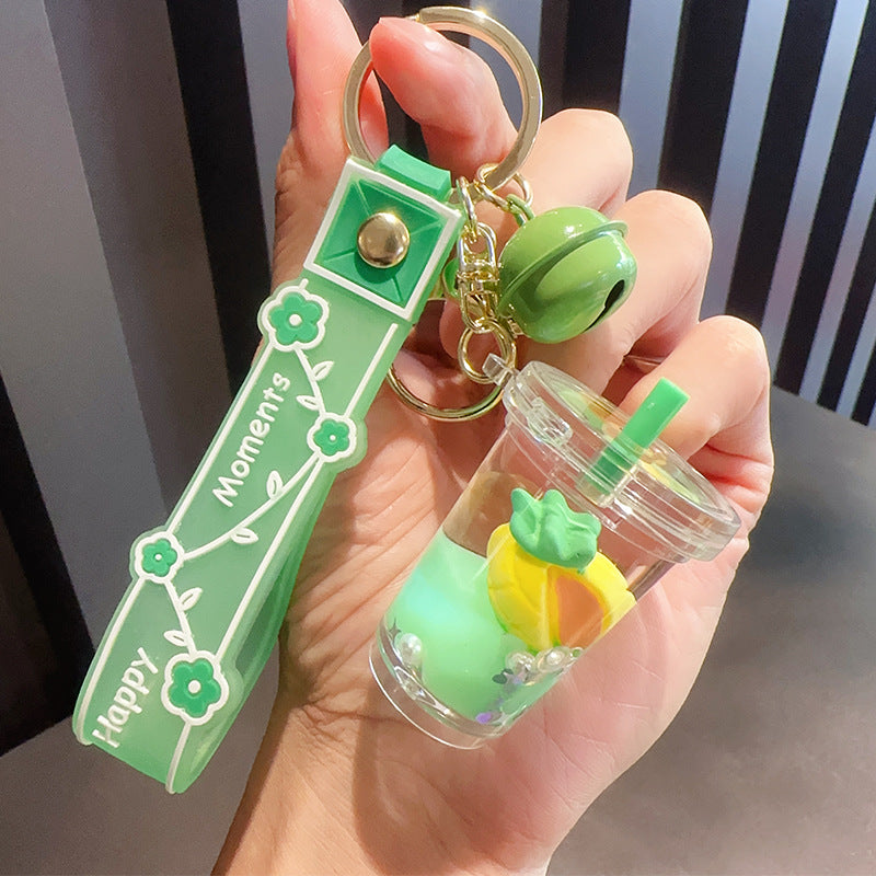 Wholesale Creative Green Fruit in Oil Floating Quicksand Drift Bottle Acrylic Keychain